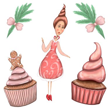 Noel çörekleri, pembe şekerler, çörekçi kadın.