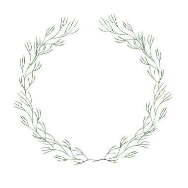 Cute minimalistic baby shower wreath, green leaves frame, kids holidays decoration element