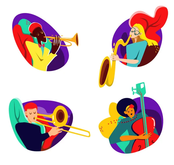 Menina Dos Desenhos Animados Jogando Sax Performance Cantor Jazz Homem — Vetor de Stock