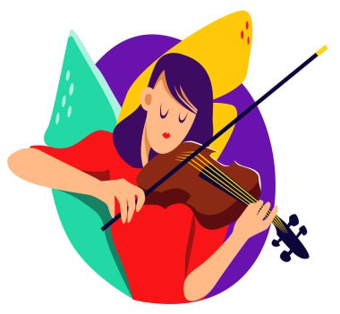 Keman çalan güzel kız düz tasarım çizimi