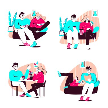 Set of vector illustrations about leisure of a young couple