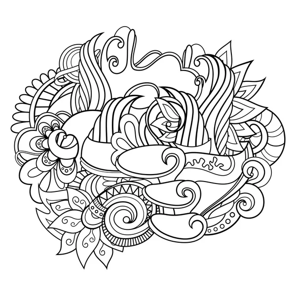 Vector monocromo oriental Doodle — Vector de stock