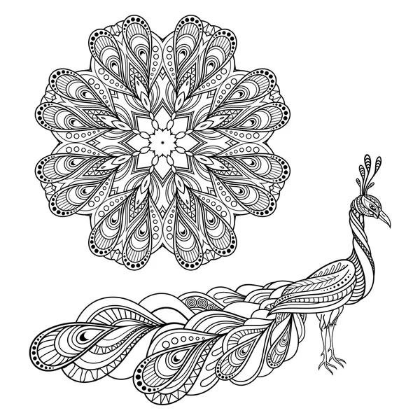 Vector tribal decorativo pavo real y mandala — Archivo Imágenes Vectoriales