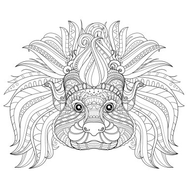 Vector Tribal Decorative Head of Cotton-top Tamarin clipart
