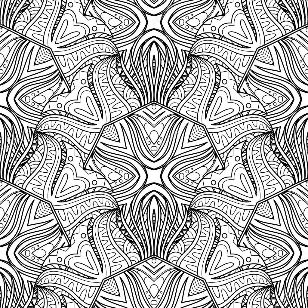 Vector Seamless Monochrome Pattern For Coloring — Stock