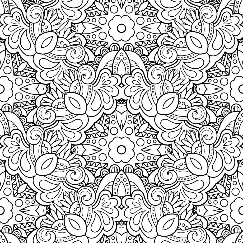 Vector Seamless Monochrome Pattern For Coloring — Stock