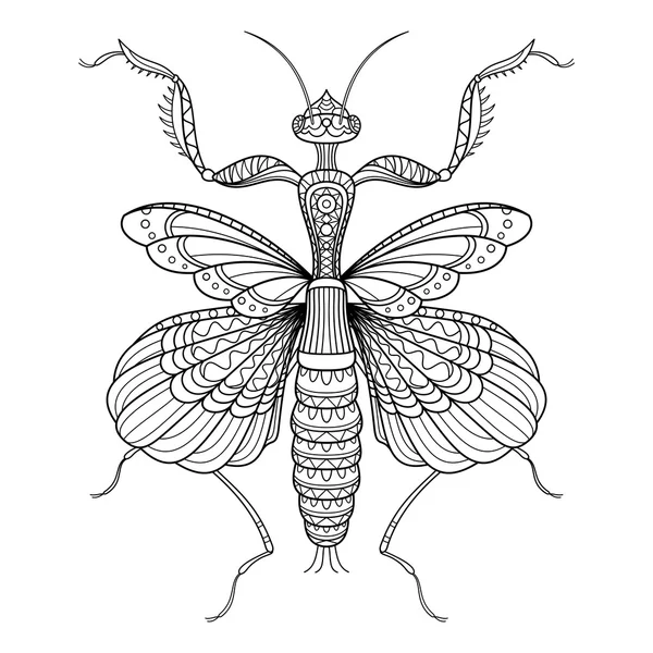 Vector monochroom decoratieve Indian Flower Mantis — Stockvector