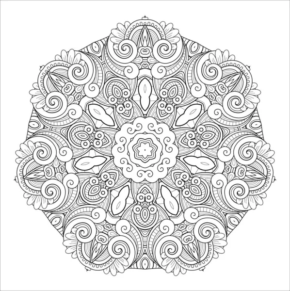 Mandala Vectorial Monocromo Elemento Decorativo Étnico Objeto Abstracto Redondo Aislado — Vector de stock