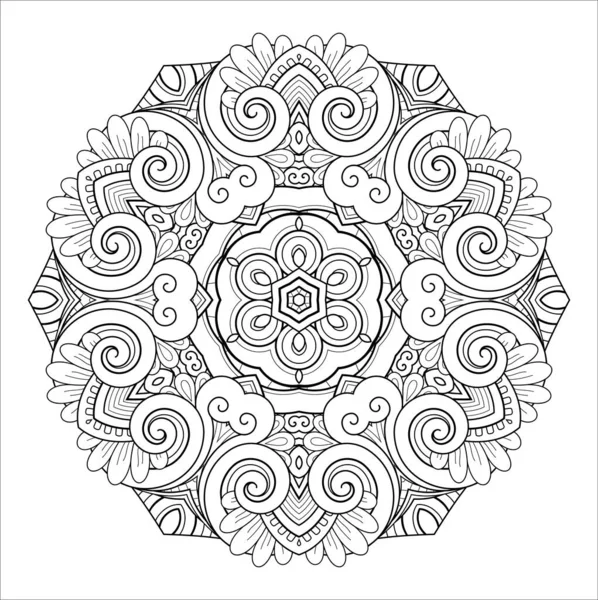 Mandala Vectoriel Monochrome Élément Décoratif Ethnique Objet Abstrait Rond Isolé — Image vectorielle