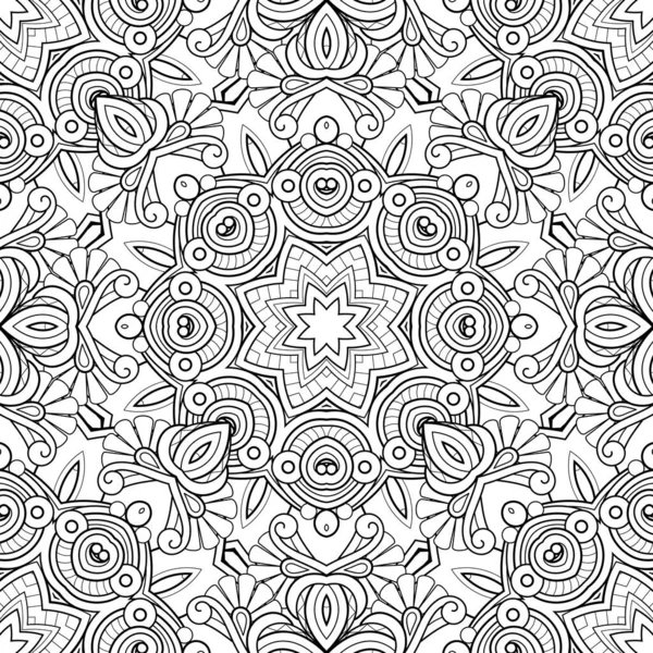 Vector Seamless Monochrome Pattern Printable Coloring Pages Hand Drawn Decorative — Stock Vector