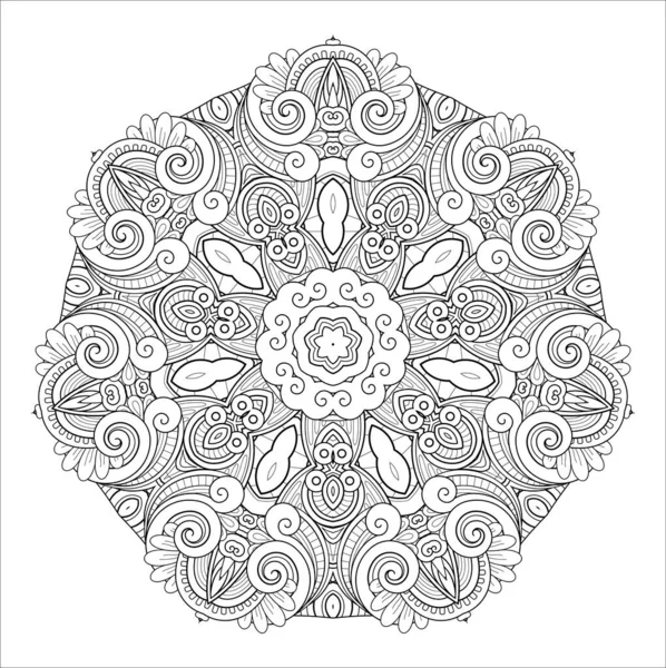 Mandala Vectorial Monocromo Elemento Decorativo Étnico Objeto Abstracto Redondo Aislado Vector De Stock