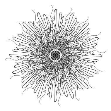 Vektör Monokrom Mandala. Etnik Dekoratif Element. Soyut Nesne Beyaz Arkaplanda İzole Edildi