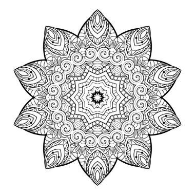 Vektör Monokrom Mandala. Etnik Dekoratif Element. Soyut Nesne Beyaz Arkaplanda İzole Edildi