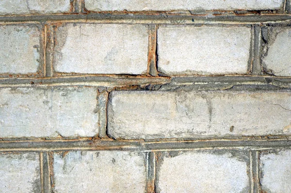 Biała Ściana Piaskowo Wapienną Cegłą Szarymi Cementowymi Wiązaniami — Zdjęcie stockowe