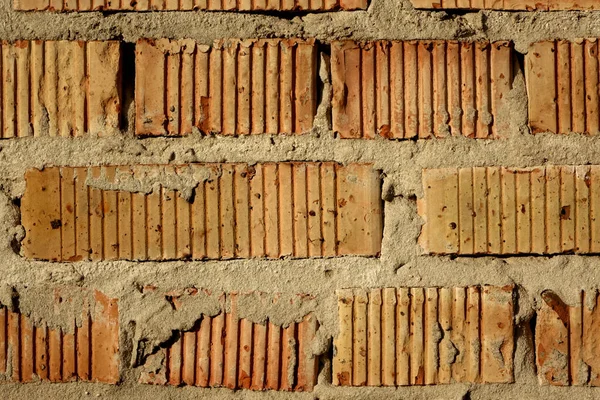 Mauerwerk Aus Hellrotem Ziegel Mit Vertikalen Rillen Textur Zementfuge Zwischen — Stockfoto