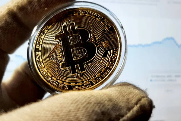 Bitcoin altın madeni para kapsülde. Şifreleme para birimi sembolü