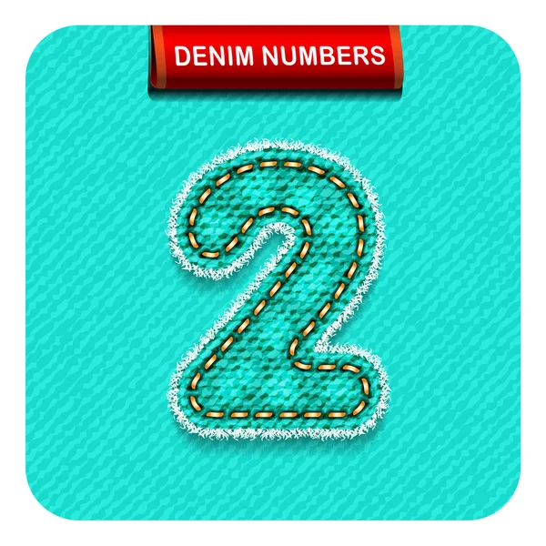 Blauw-groene kleur denim nummer "2" — Stockvector