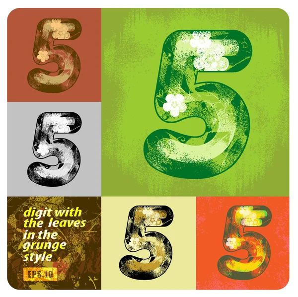 Dekoratif rakam "5" yaprakları ile — Stok Vektör