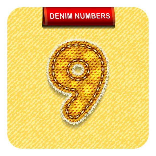 Yellow color denim number "9" — Stock Vector