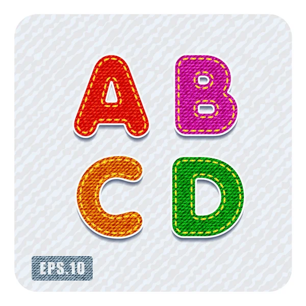 デニム大文字文字 A、B、C、D — ストックベクタ