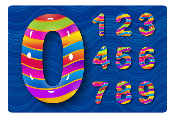set of glossy multicolored numbers