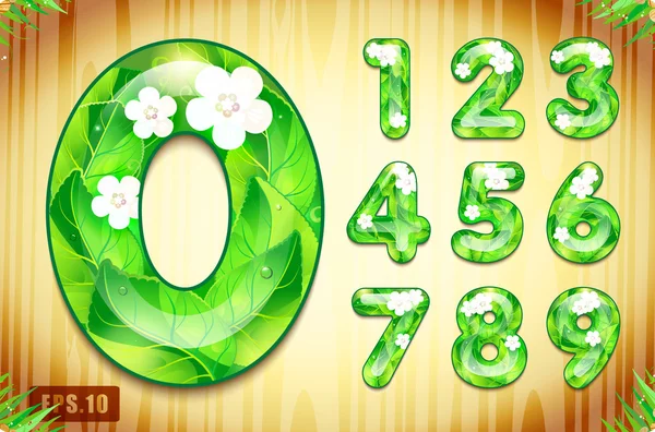 Γυαλιστερό αριθμούς στυλ Eco φύλλα — Διανυσματικό Αρχείο