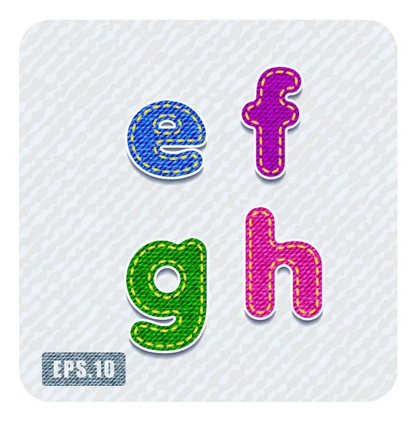 Denim lowercase letters e, f, g, h — Stock Vector