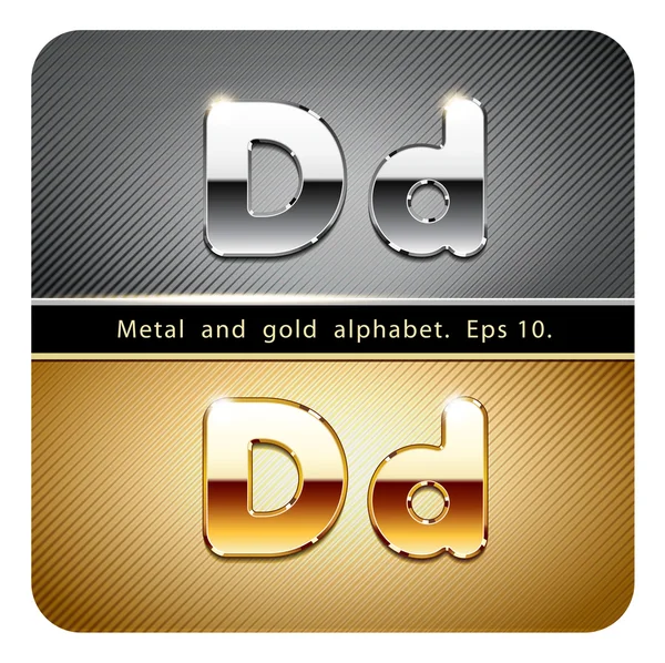 Chrome metal and gold letter D — Stock Vector