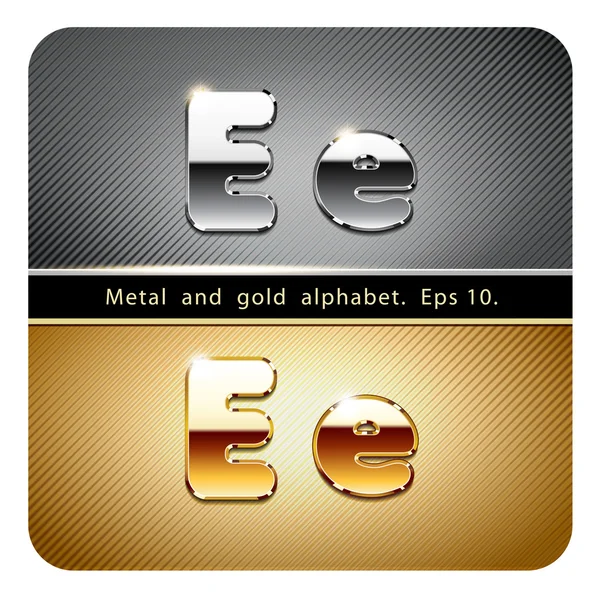 Chrome metal and gold letter E — Stock Vector