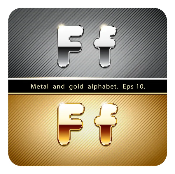 Chrommetall und Goldbuchstaben f — Stockvektor