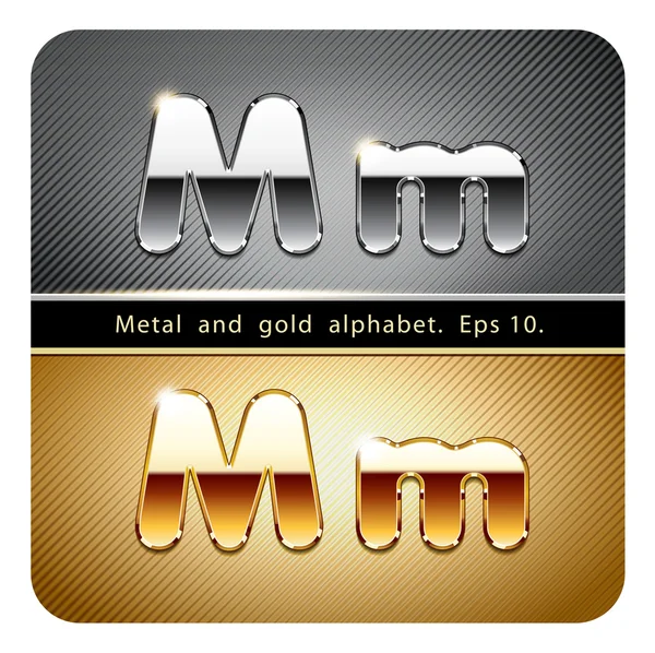 Chroom metalen en goud letter M — Stockvector