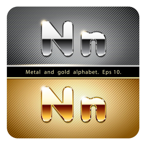 chrome metal and gold letter N