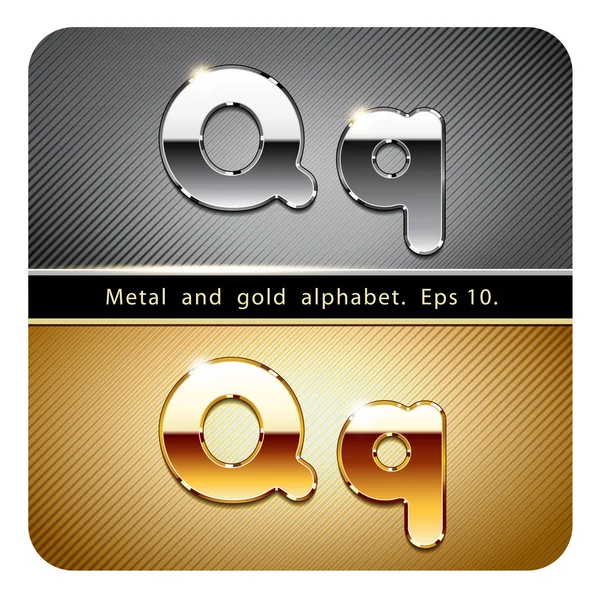 Chrome metal and gold letter Q — Stock Vector