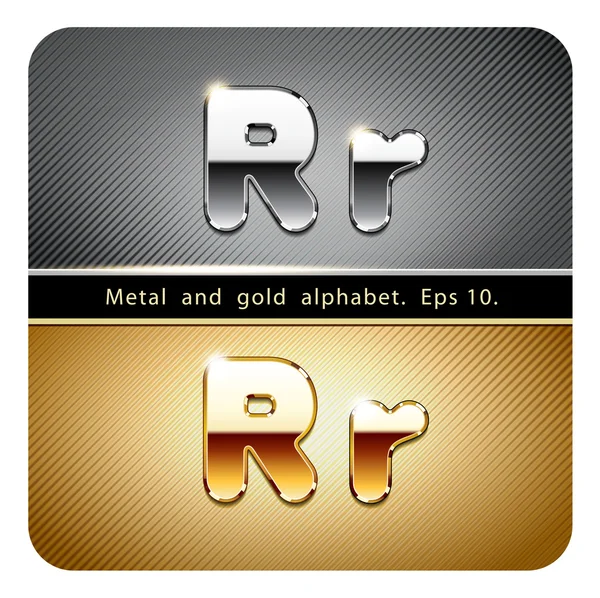 Chromowane metalowe i złota litera R — Wektor stockowy