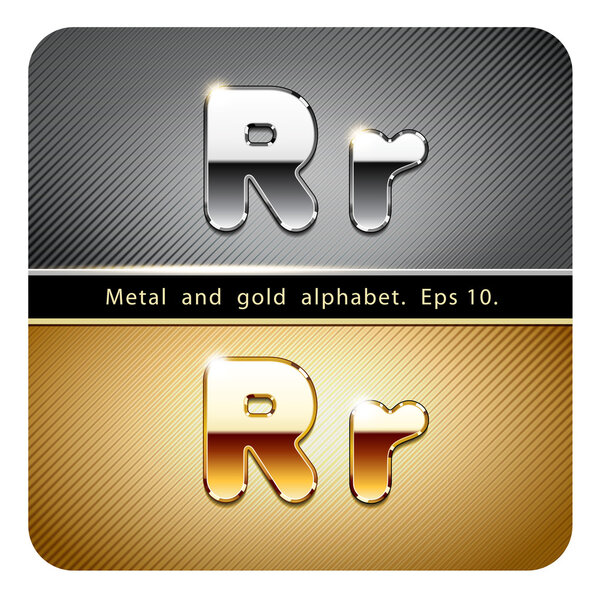chrome metal and gold letter R