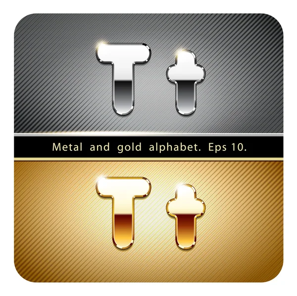 Chrome metal and gold letter T — Stock Vector