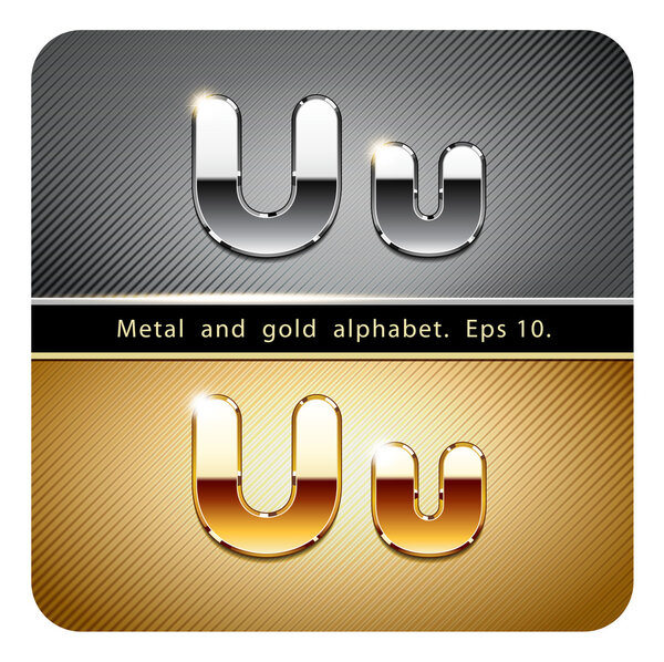 chrome metal and gold letter U