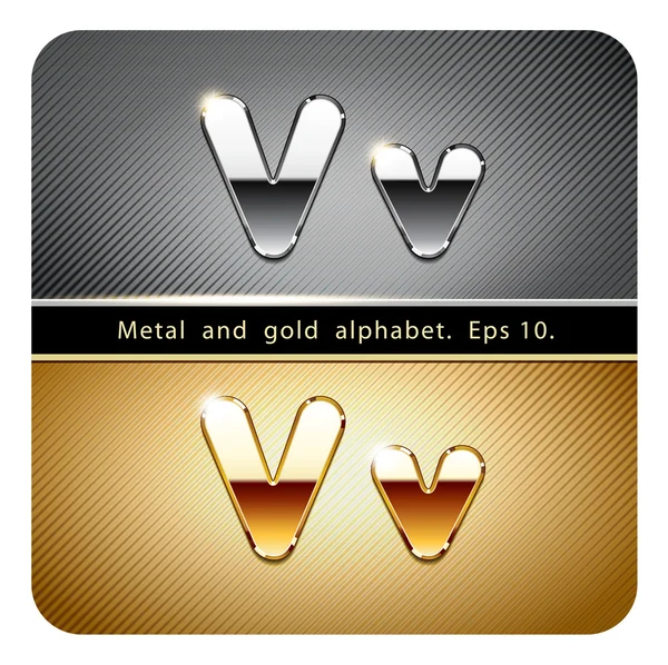 Metal cromado y oro letra V — Vector de stock