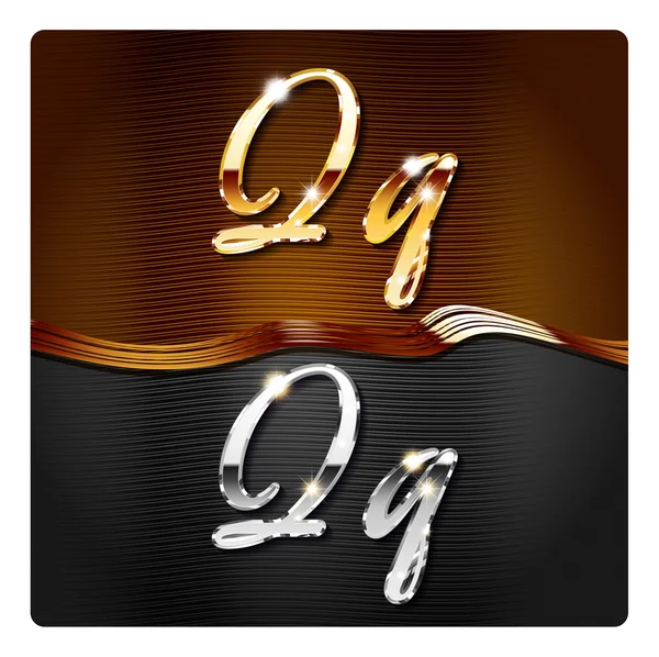 Golden stylish italic letters Q — Stock Vector