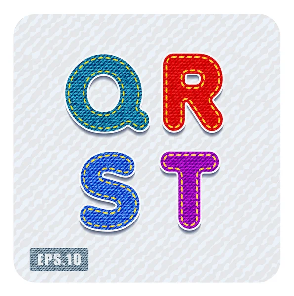 Denim uppercase letters Q, R, S, T — Stock Vector