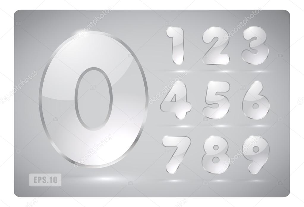 set of transparent glass numbers