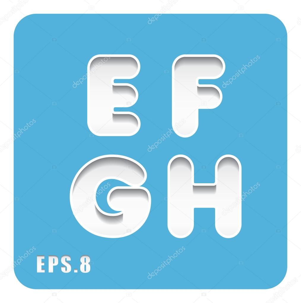 paper letters E, F, G, H