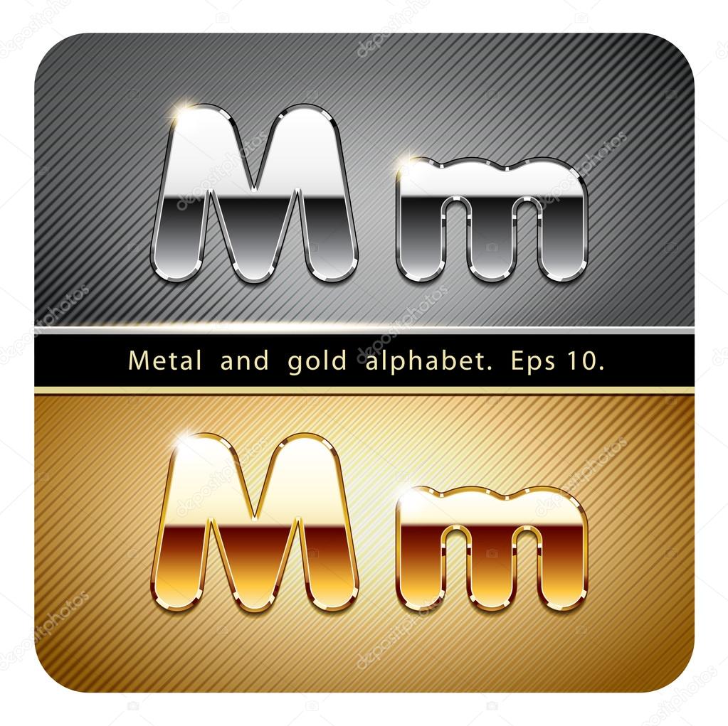 chrome metal and gold letter M