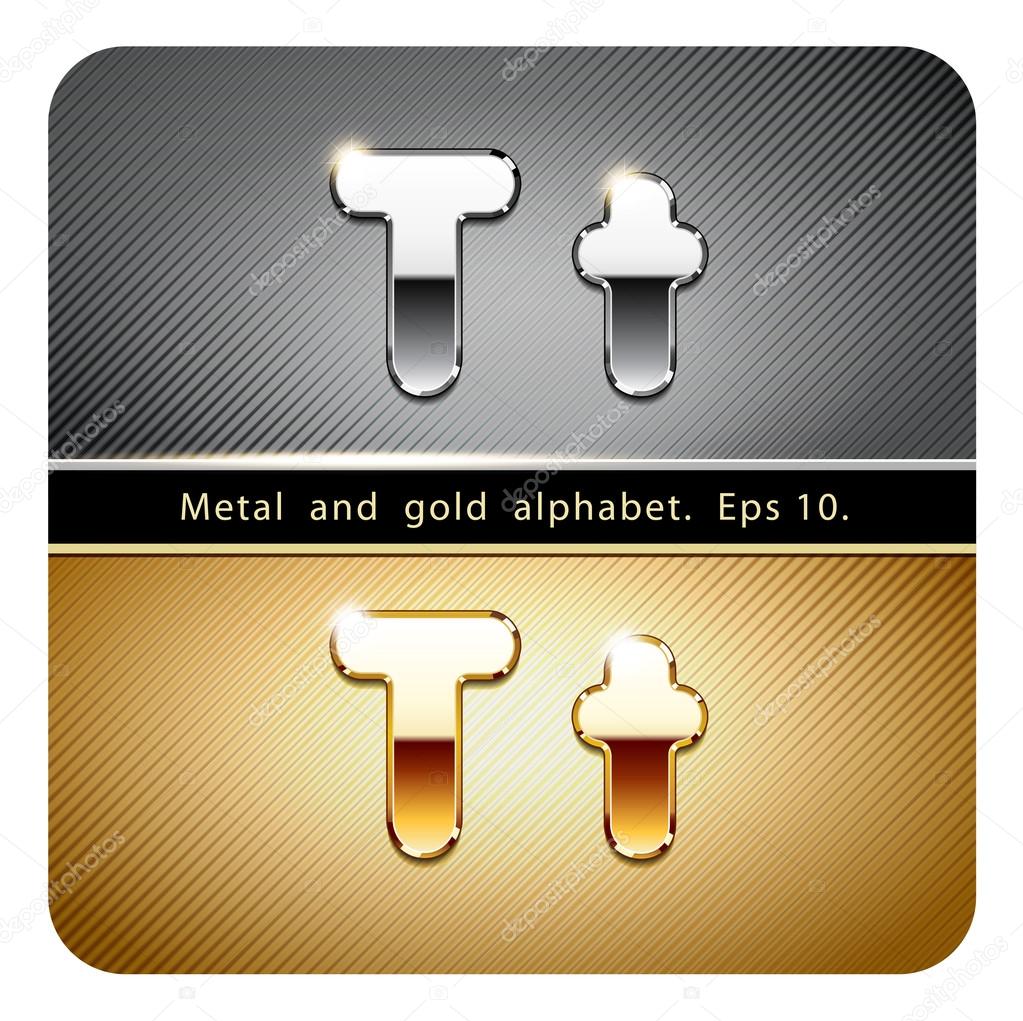 chrome metal and gold letter T