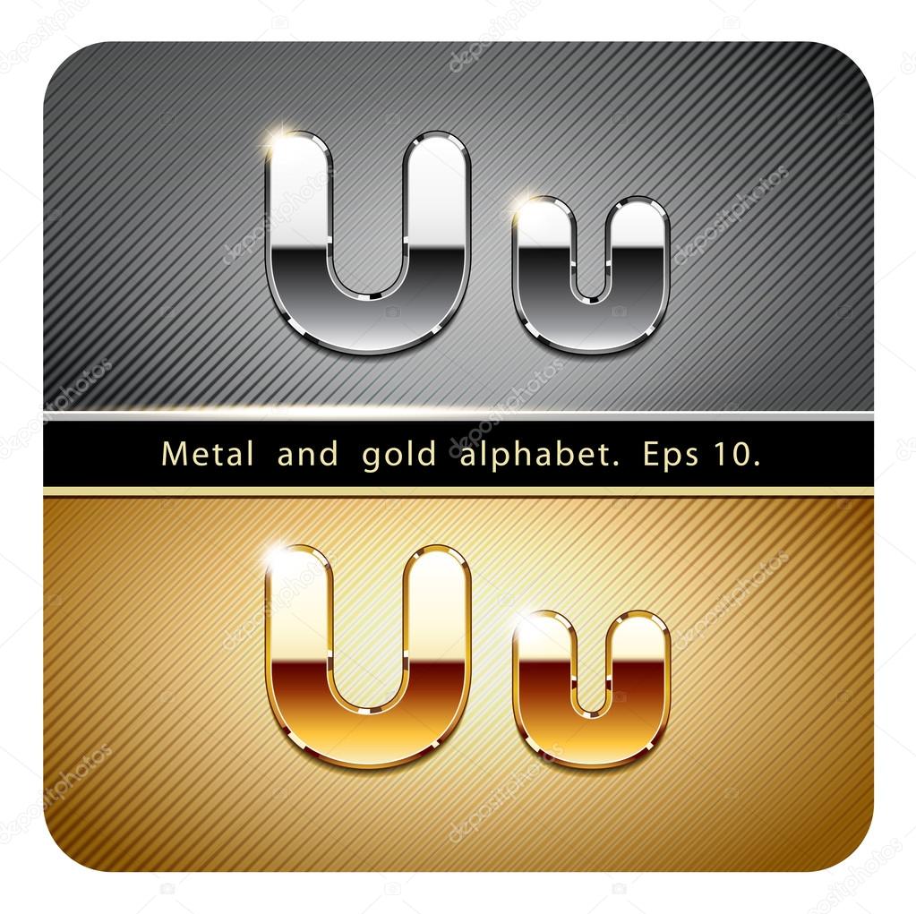 chrome metal and gold letter U
