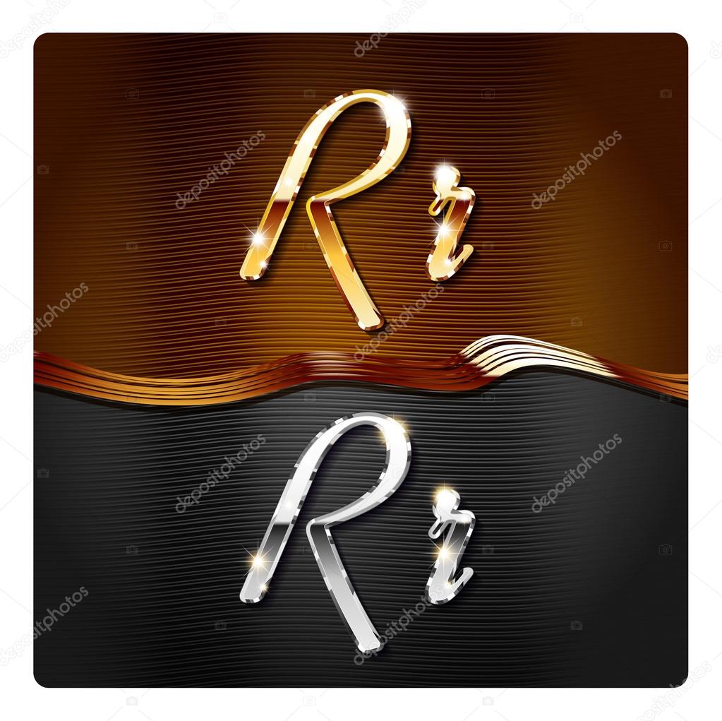Golden stylish italic letters R