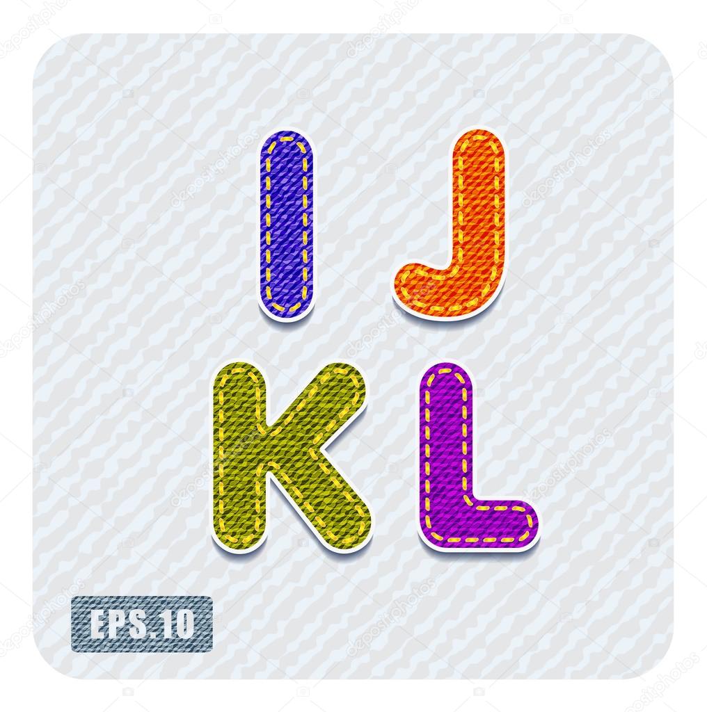 denim uppercase letters I, J, K, L