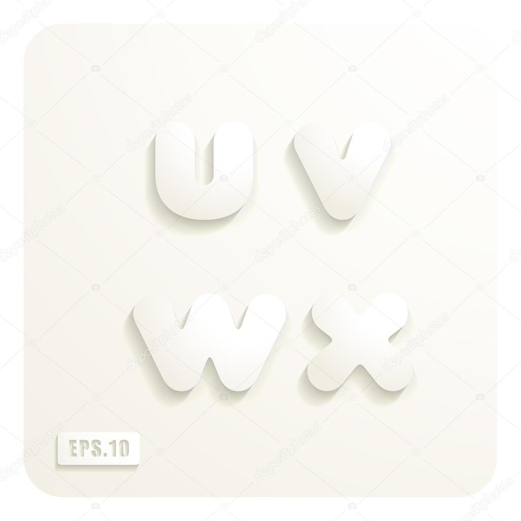 Lowercase letters, u, v, w, x