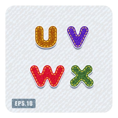 Denim küçük harf u, v, w, x