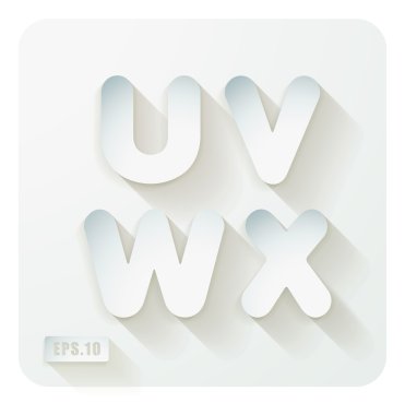 Kesilmiş kağıt mektuplar U, V, W, X
